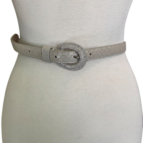 Talbots Skinny off white leather belt Size Medium snake print cream ivory - Picture 1 of 8